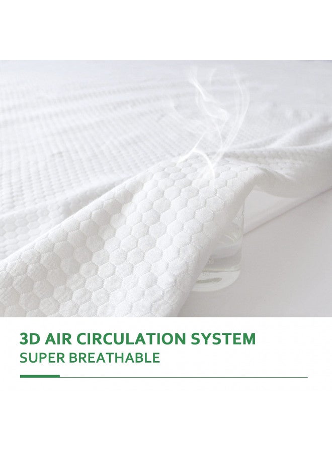 Moonsea Twin Mattress Protector Waterproof Cooling Twin Size Mattress Cover, Viscose Made from Bamboo Mattress Protector 3D Air Breathable Fabric, Noiseless Bed Mattress Pad, Fitted 8-14 inch Deep Pocket  - Image 3