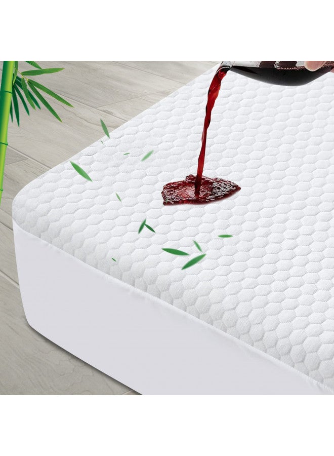 Moonsea Twin Mattress Protector Waterproof Cooling Twin Size Mattress Cover, Viscose Made from Bamboo Mattress Protector 3D Air Breathable Fabric, Noiseless Bed Mattress Pad, Fitted 8-14 inch Deep Pocket  - Image 1