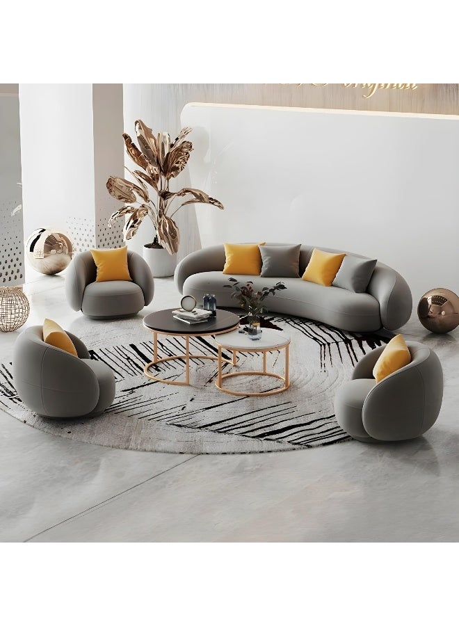 Comfynest Comfynest Contemporary Velvet Curved Sofa In Gray With Tight Back For Home  - Image 3