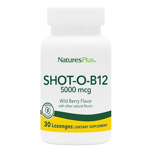 NaturesPlus Shot-O-B12-30 Lozenges, Wild Berry Flavor - 5000 mcg - Vegan, Gluten Free - 30 Servings - Image 1