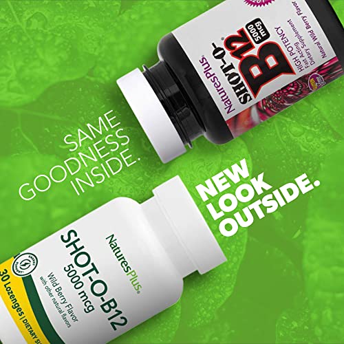 NaturesPlus Shot-O-B12-30 Lozenges, Wild Berry Flavor - 5000 mcg - Vegan, Gluten Free - 30 Servings - Image 2