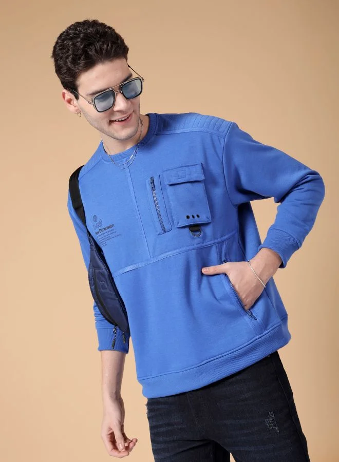 شركة المرآب الهندية Men Regular Fit Placement Print Crew Neck Overhead Sweatshirt