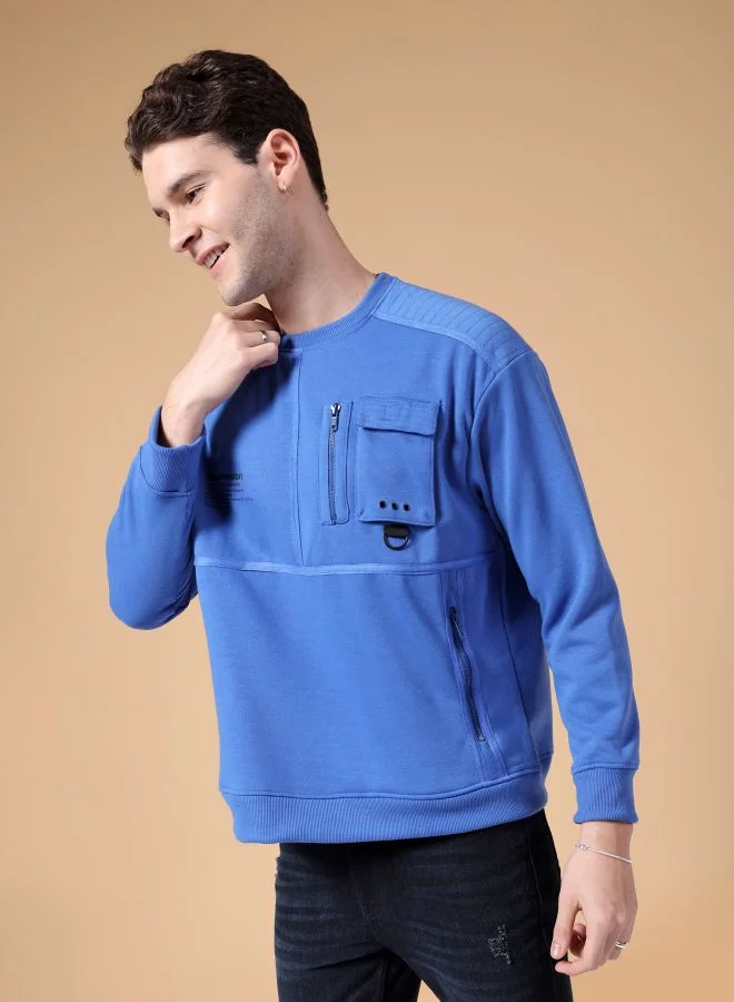 شركة المرآب الهندية Men Regular Fit Placement Print Crew Neck Overhead Sweatshirt
