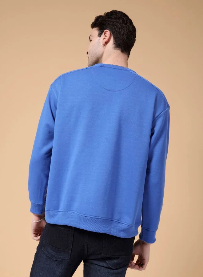 شركة المرآب الهندية Men Regular Fit Placement Print Crew Neck Overhead Sweatshirt