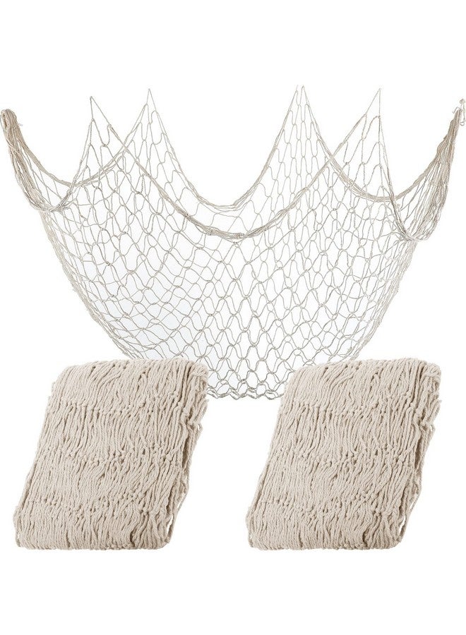 Shappy 2 Pieces Fish Net Decorative 80 x 40 Inch, Wall Hanging Fishnet for Mermaid, Pirate, Nautical, Under The Sea Party Decorations, Ocean Themed Hawaii Beach Halloween Party Supplies(Beige) - Image 1