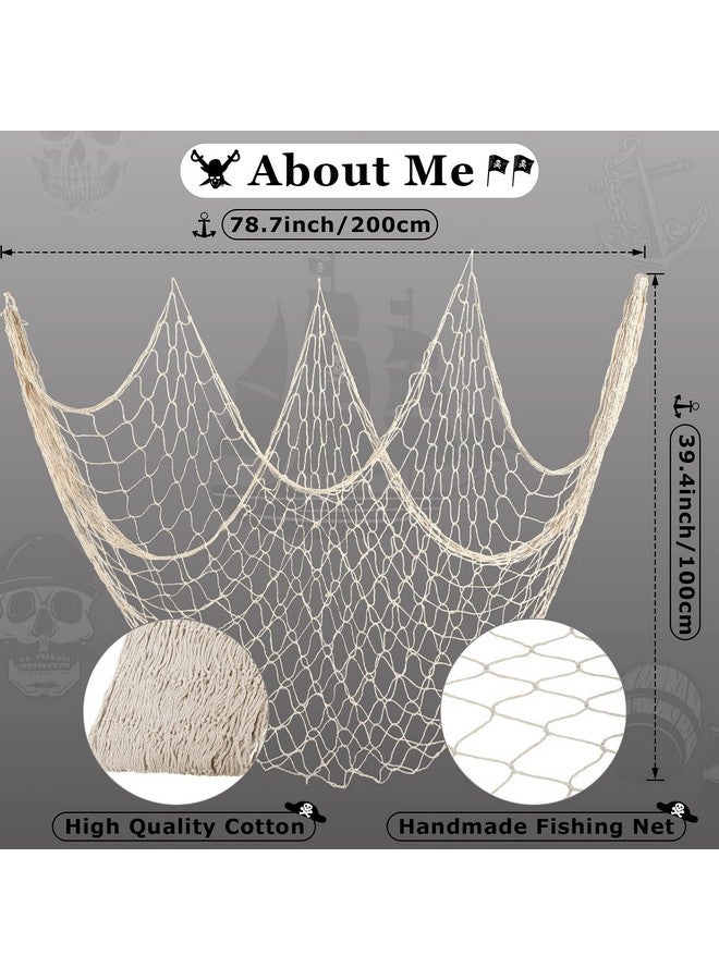Shappy 2 Pieces Fish Net Decorative 80 x 40 Inch, Wall Hanging Fishnet for Mermaid, Pirate, Nautical, Under The Sea Party Decorations, Ocean Themed Hawaii Beach Halloween Party Supplies(Beige) - Image 2