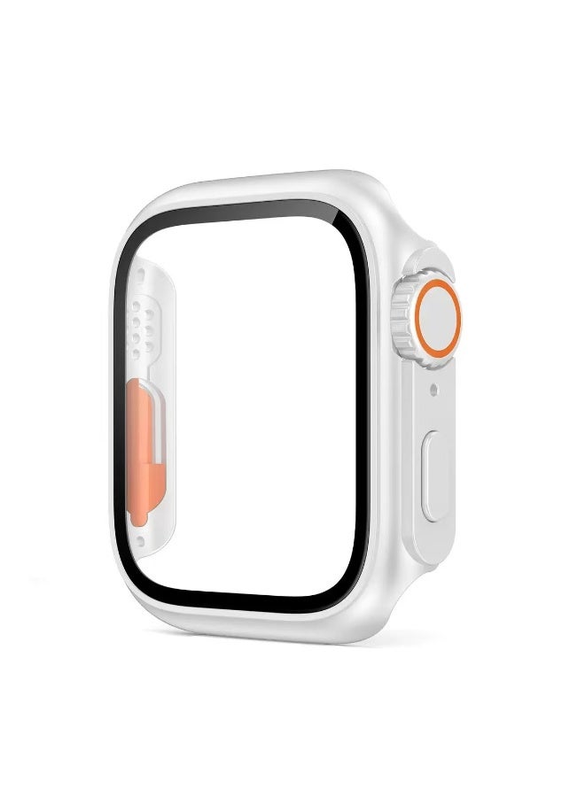 Compatible for Apple Watch Series 7/8/9 45mm Hard Case with Tempered Glass Screen Protector, Unique Design Hard PC Waterproof Case Cover, Bumper Full Coverage Accessories for iWatch 7/8/9 45mm - (White)