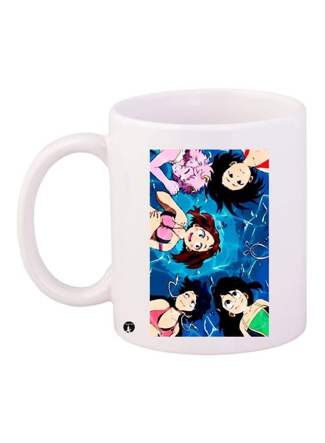 RYN Cartoon Printed Coffee Mug White/Blue/Pink 11ounce