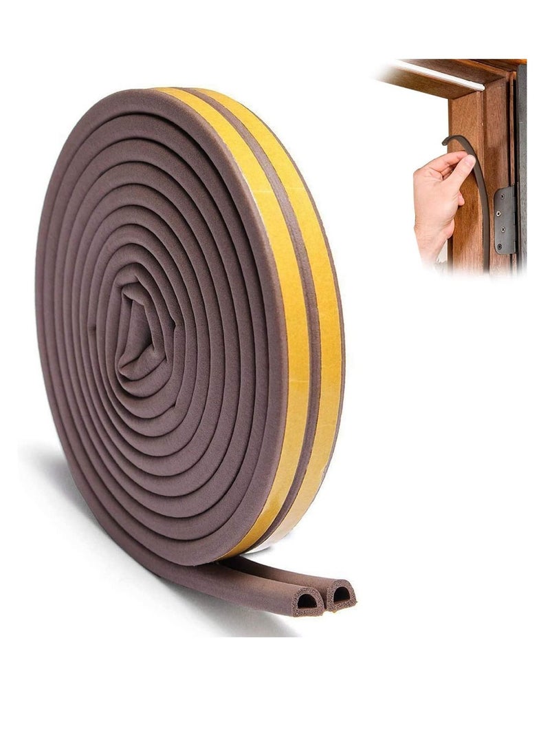 Excefore Door Seal Weather Strip, Self Adhesive 10m Rubber Seal Weather Strip Foam Tape for Doors and Windows Door Insulation Strip Foam Seal for Water-Proofing, Wind Noise Sound(D-Type-Brown) - Image 1
