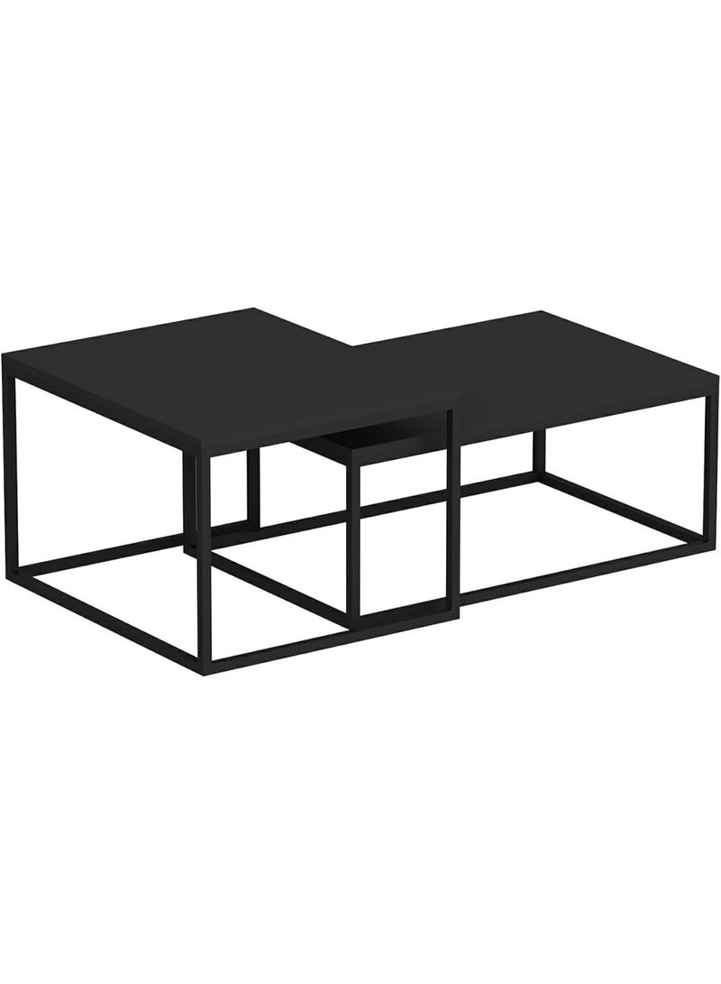 Set of 2 Nesting Coffee Tables, Modern Side Tables with Metal Frame and Chipboard Top, Space-Saving Living Room Tables, Matte Black - Image 5