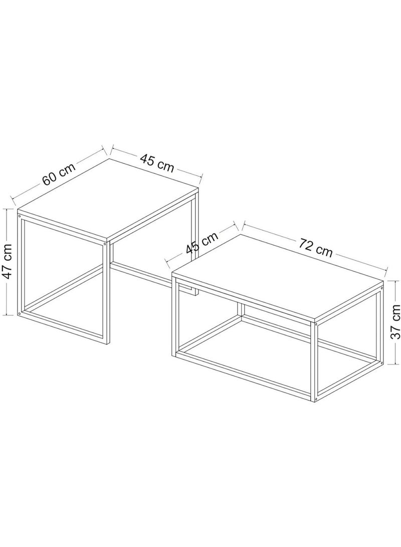 Set of 2 Nesting Coffee Tables, Modern Side Tables with Metal Frame and Chipboard Top, Space-Saving Living Room Tables, Matte Black - Image 2