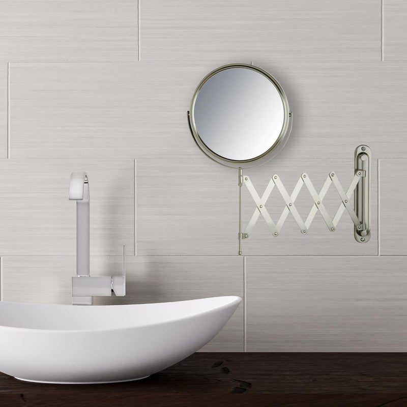 Jerdon Two-Sided Wall-Mounted Makeup Mirror with 7X Magnification and Extendable Arm - 8-Inch Diameter Nickel Finish - Image 5