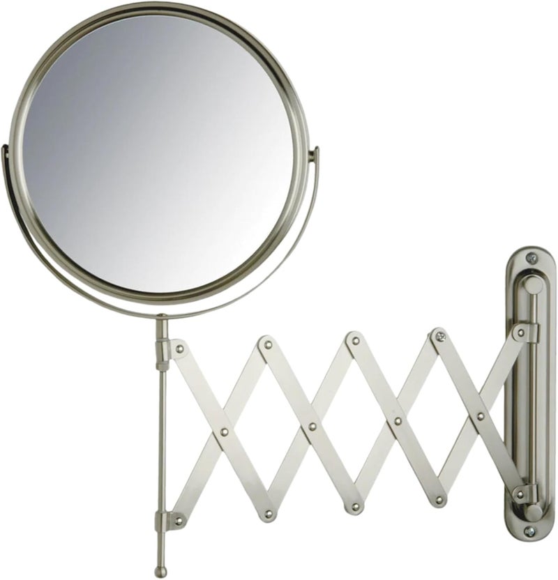 Jerdon Two-Sided Wall-Mounted Makeup Mirror with 7X Magnification and Extendable Arm - 8-Inch Diameter Nickel Finish - Image 1