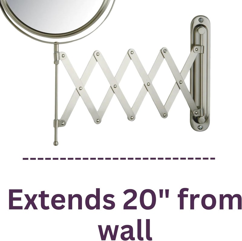 Jerdon Two-Sided Wall-Mounted Makeup Mirror with 7X Magnification and Extendable Arm - 8-Inch Diameter Nickel Finish - Image 4