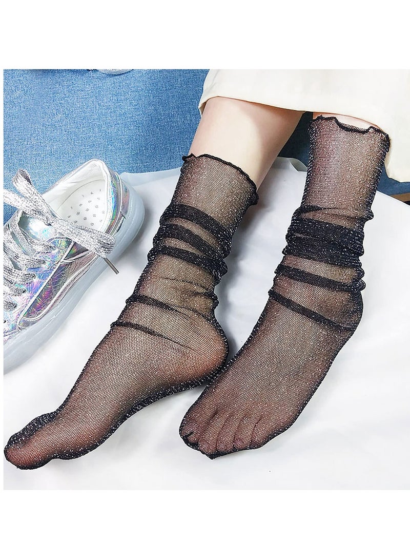 SYOSI جوارب طويلة حتى الكاحل للنساء جوارب شبكية شفافة جوارب كاحل من الدانتيل جوارب شفافة من الدانتيل للنساء، أسود، مقاس متوسط 4 أزواج - Image 3