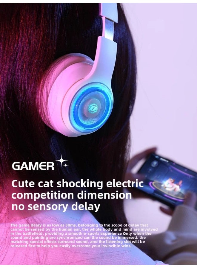 Berlin Voice Luminous Cat Ear Headset Bluetooth Headset Wireless With Mac Game Music Headset For Girls-Color:Sky Blue [extreme Edition] Bluetooth 5.3+3d Crystal Three-dimensional Lighting Effect + Dolby Surround Heavy Bass Effect - Official Standard Configuration  - Image 3