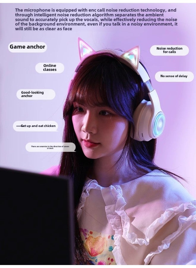 Berlin Voice Luminous Cat Ear Headset Bluetooth Headset Wireless With Mac Game Music Headset For Girls-Color:Sky Blue [extreme Edition] Bluetooth 5.3+3d Crystal Three-dimensional Lighting Effect + Dolby Surround Heavy Bass Effect - Official Standard Configuration  - Image 4