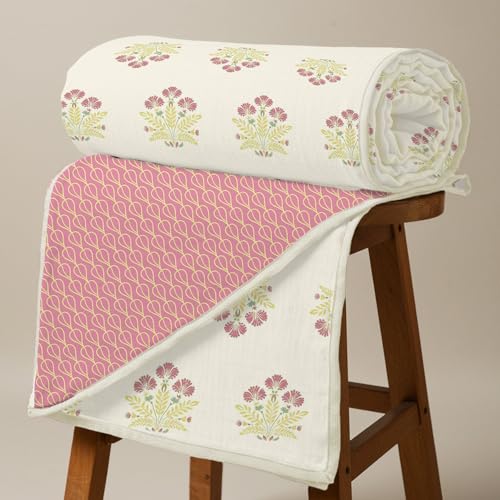 Urban Space 100% Cotton Malmal Double Bed Dohar, All Season Reversible Blanket, Soft, Lightweight and Breathable Ac Dohar/Quilt/Blanket/for Bed, Sofa AC Blanket(86 x 95 inch, Malhaar Mustard Yellow) - Image 1