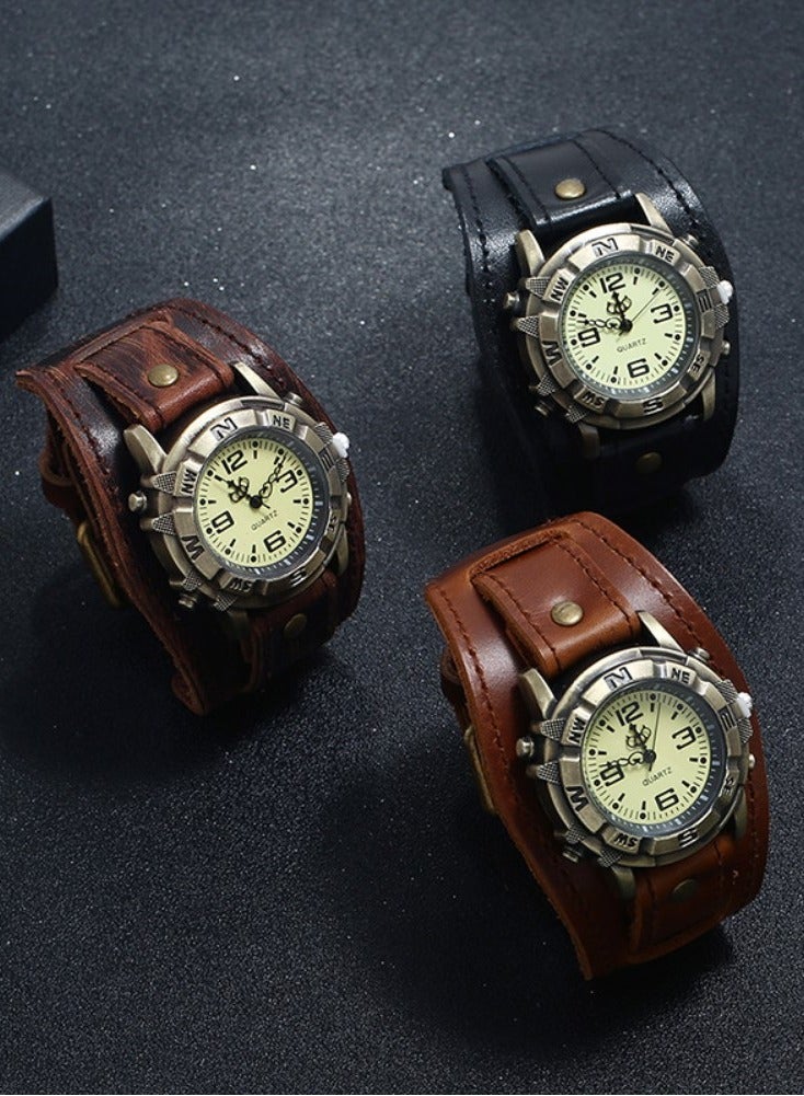 Retro Punk Leather Wrist Band Watches for Men - Image 4
