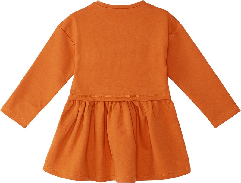 Denokids Orange Leopard Elastic Waist Long Sleeve Girl Dress  - Image 5