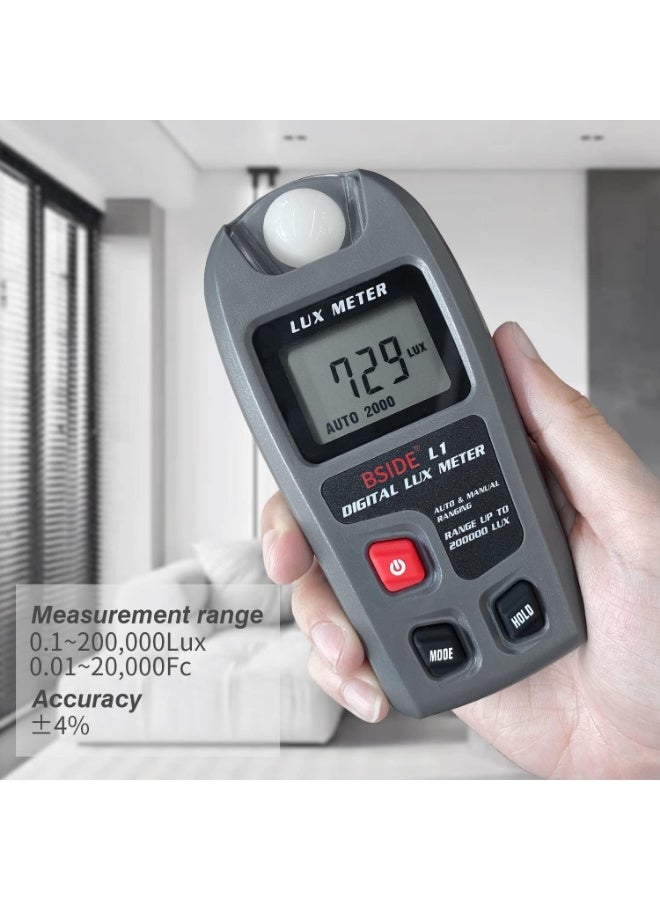 BSIDE Digital Light Meter Lux Tester Illuminance Luxmeter, 0-200,000 Lux Portable Environment Luminometer Photometer for Garden Film Indoor Classroom Plants LED Grow Light Photography - Image 3