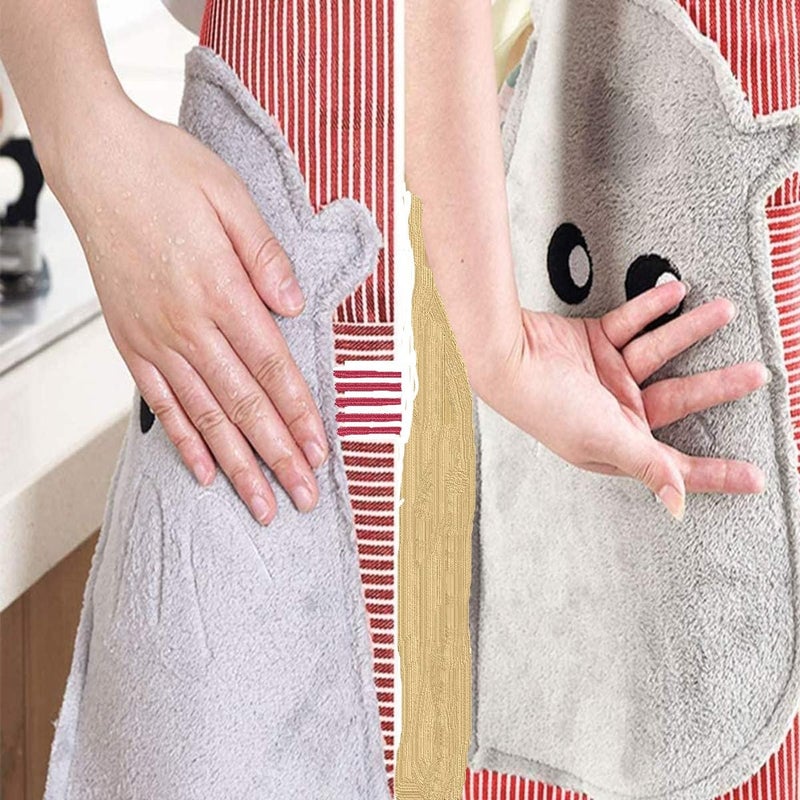BHHB Cooking Apron Adjustable Waterproof Chef Apron with Pocket and 2 Side Coral Velvet Towels for Hands Wiping Quilt for Home Kitchen Grill Restaurant Red Pack of 1 - Image 4
