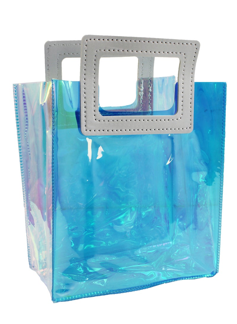 PARTY FUN Transparent Clear Nylon Gift Bag High Quality PVC Handled Gift and Shopping Bag (Blue, 16x18x9 cm) Pack Of 12 - Image 1
