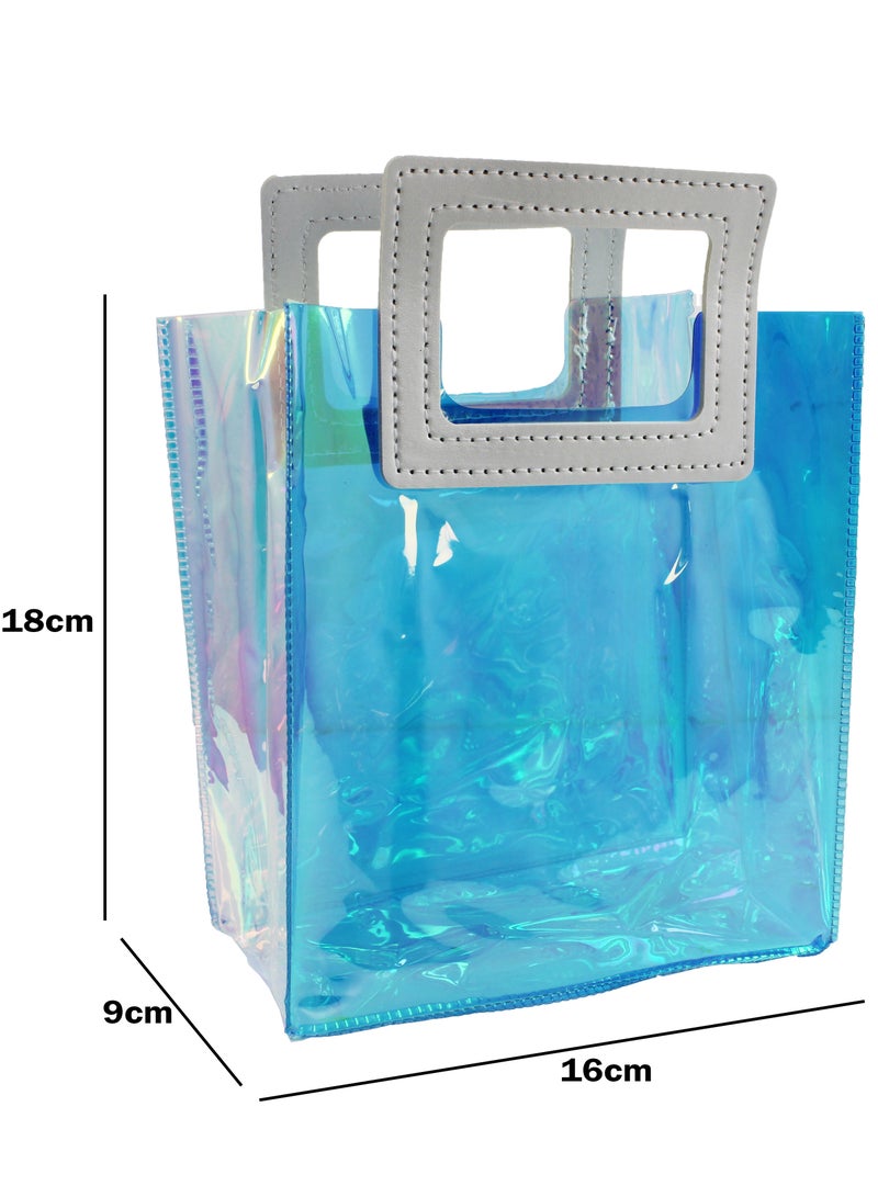 PARTY FUN Transparent Clear Nylon Gift Bag High Quality PVC Handled Gift and Shopping Bag (Blue, 16x18x9 cm) Pack Of 12 - Image 2