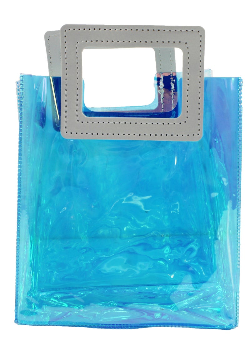 PARTY FUN Transparent Clear Nylon Gift Bag High Quality PVC Handled Gift and Shopping Bag (Blue, 16x18x9 cm) Pack Of 12 - Image 3