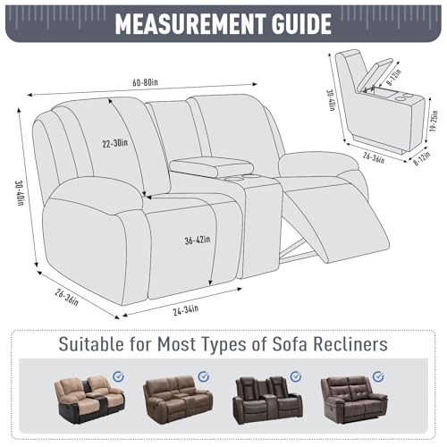 TAOCOCO Loveseat Recliner Cover with Middle Console, Stretch Loveseat Cover for 2 Seat Recliner Couch, Jacquard Reclining Sofa Covers Loveseat Slipcover Furniture Protector, Grey - Image 5