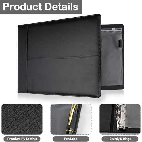 MOWPOG Professional 7 Ring Business Checkbook Binder, Premium PU Leather Organizer for 3-On-A-Page Checks, Perfect for Business and Personal Finances, Fits 9x13 Inch Sheets, 600 Check Capacity - Image 5