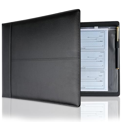 MOWPOG Professional 7 Ring Business Checkbook Binder, Premium PU Leather Organizer for 3-On-A-Page Checks, Perfect for Business and Personal Finances, Fits 9x13 Inch Sheets, 600 Check Capacity - Image 1