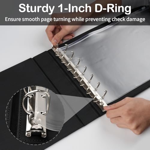 MOWPOG Professional 7 Ring Business Checkbook Binder, Premium PU Leather Organizer for 3-On-A-Page Checks, Perfect for Business and Personal Finances, Fits 9x13 Inch Sheets, 600 Check Capacity - Image 4