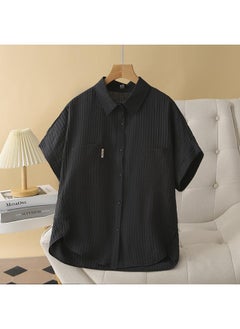 Plus Size Women's Shirt With Shoulder Short Sleeve Summer Cardigan 200kg Chubby Girl Pleated Shirt Loose Slim 660