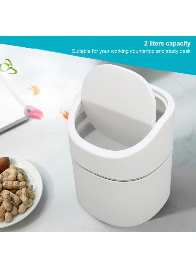 Trash Can Desk Bin with Lid, 2l Capacity Desktop Garbage Can Button Flip Cover Reduce Odor Trash Debris Collector Can for Room Kitchen Bedroom Bathroom Office White - Image 2