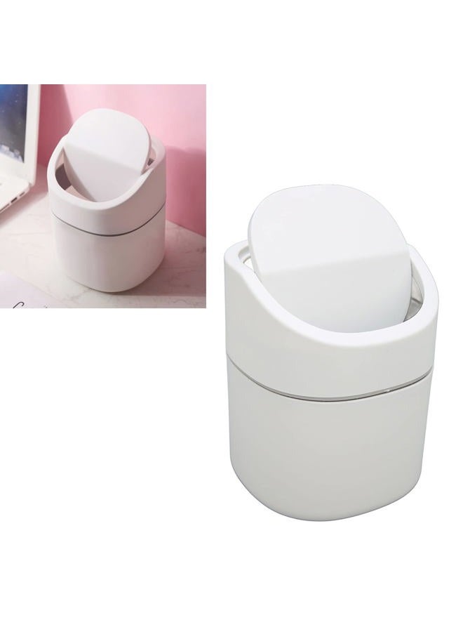Trash Can Desk Bin with Lid, 2l Capacity Desktop Garbage Can Button Flip Cover Reduce Odor Trash Debris Collector Can for Room Kitchen Bedroom Bathroom Office White - Image 1