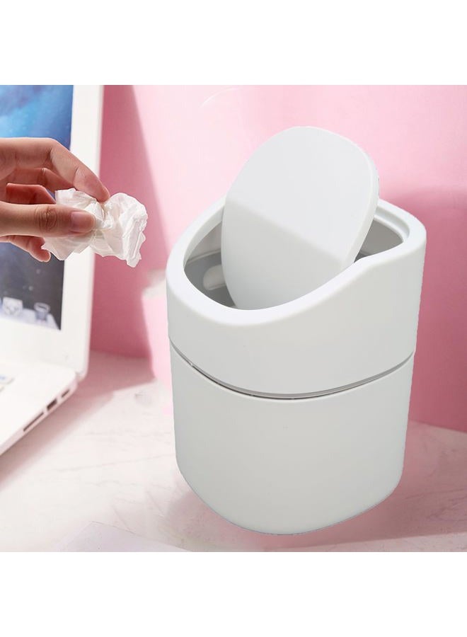 Trash Can Desk Bin with Lid, 2l Capacity Desktop Garbage Can Button Flip Cover Reduce Odor Trash Debris Collector Can for Room Kitchen Bedroom Bathroom Office White - Image 4