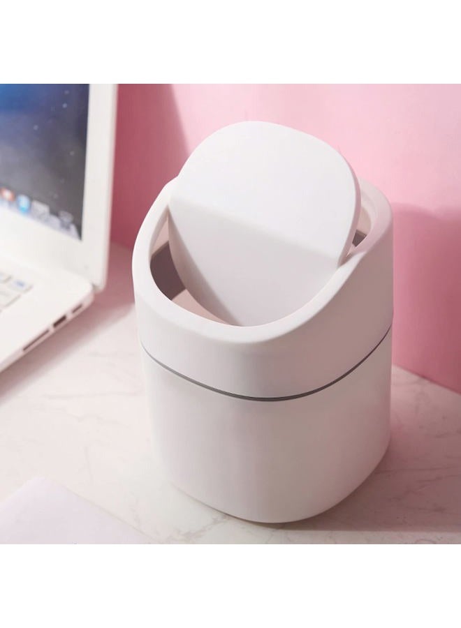Trash Can Desk Bin with Lid, 2l Capacity Desktop Garbage Can Button Flip Cover Reduce Odor Trash Debris Collector Can for Room Kitchen Bedroom Bathroom Office White - Image 3