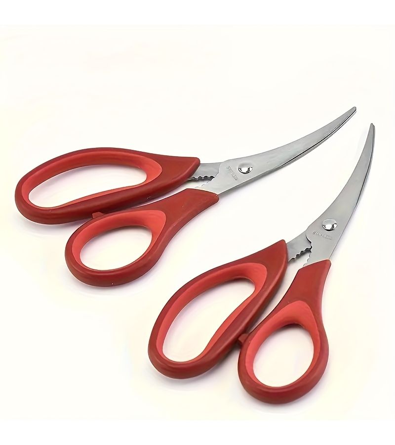 Red Stainless Steel Shrimp Deveining Kitchen Scissors Ergonomic Handle Seafood Preparation Tool - Image 2