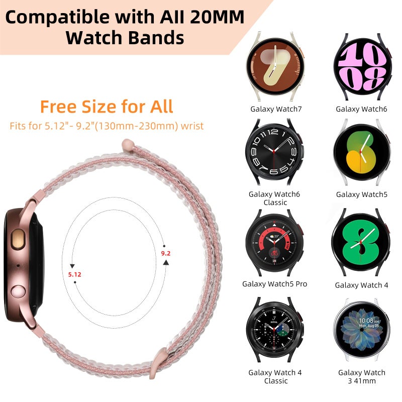 DaQin Compatible with Samsung Galaxy Watch 7 6 5 4 Band 40mm 44mm,20mm Soft Nylon Adjustable Sport Band for Galaxy Watch 5 Pro Band 45mm/Watch 6 4 Classic Band,Galaxy Watch Active 2 Band for Women Men - Image 3
