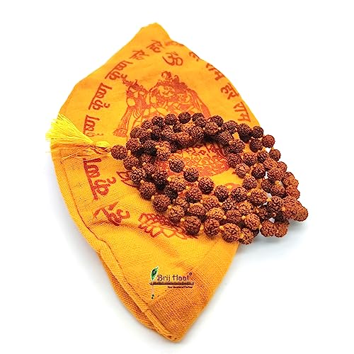 BRIJ HAAT Natural 5 Panch mukhi rudraksha jaap japa mala 108+1 Beads with jholi Bag (Rudraksha) - Image 1