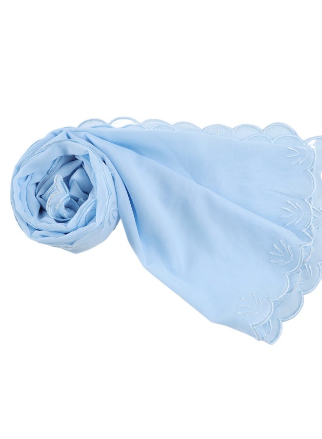 Four Sided Leaf Embroidered Plain Chiffon Square Scarf, Headscarf, Arabic Scarf - Image 1