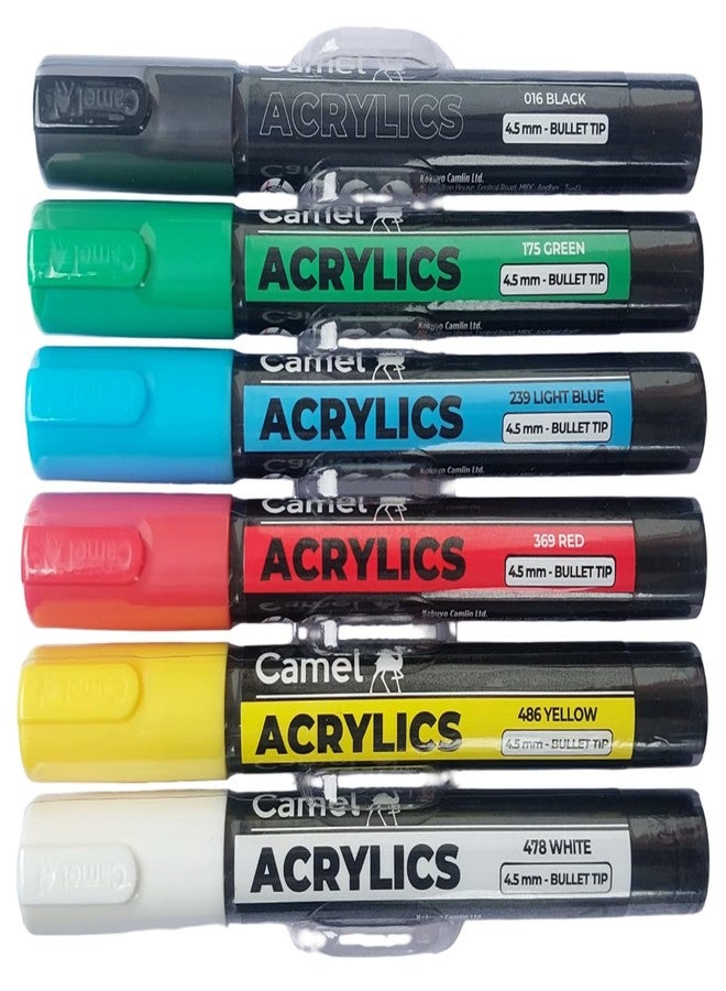 Camel Acrylic Marker Assorted Colour Pack OF 6 Shades, 4.5mm Bullet Tip, For Use Water Based Ink, Sketching, Doodling On Canvas, Wood, Ceramic, Plastic - Image 3