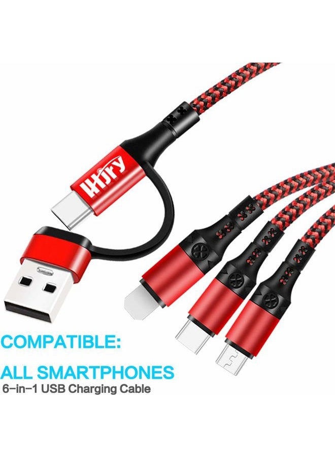 LHJRY 【Upgrade】 6 in 1 Multi Charging Cable 3Pack 4ft Multiple Charge Cord USB A/C to Phone USB C Micro USB Connector Fast Charging Cord Compatible with cell Phones Tablets and More - (Red,Black,Blue) - Image 2