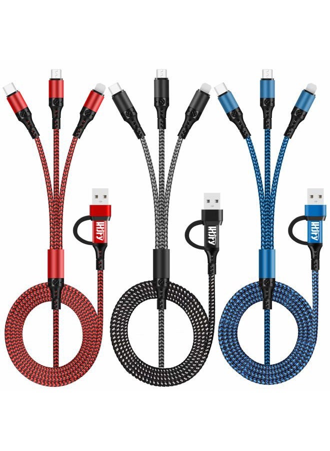LHJRY 【Upgrade】 6 in 1 Multi Charging Cable 3Pack 4ft Multiple Charge Cord USB A/C to Phone USB C Micro USB Connector Fast Charging Cord Compatible with cell Phones Tablets and More - (Red,Black,Blue) - Image 1