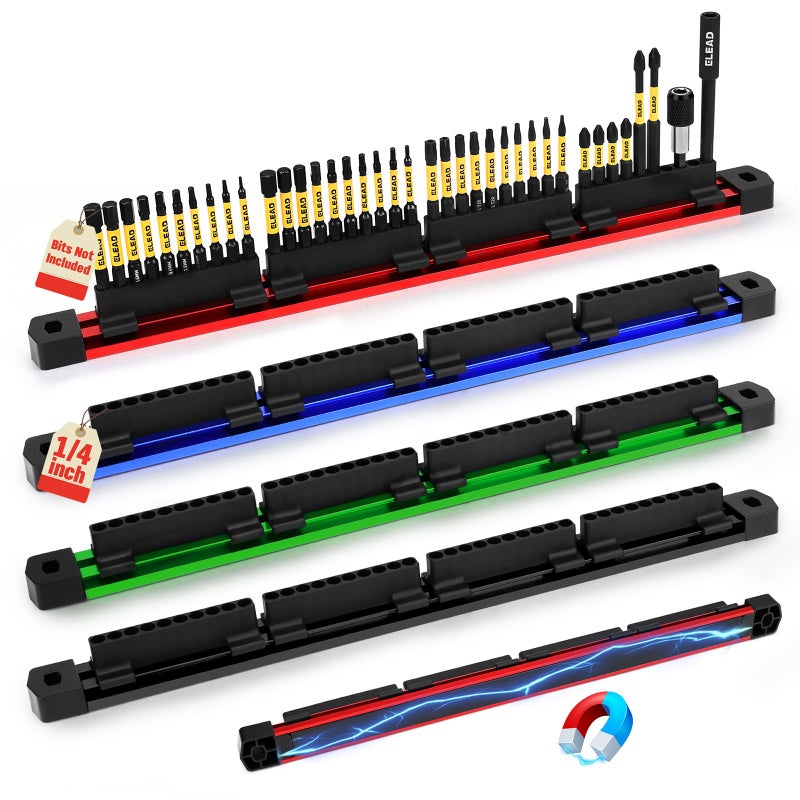 ELEAD 4PCS Magnetic Slidable Drill Bit Holder, 160 Holes Bit Storage with Strong Magnetic Rail, Screwdriver Drill Bit Organizer for Your Specialty(Bits Not Included) - Image 1