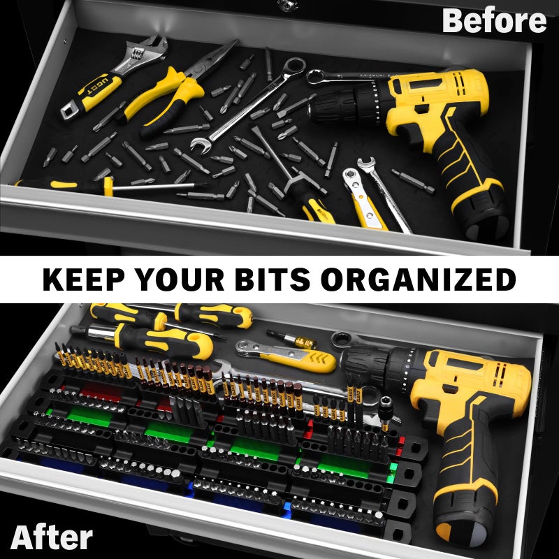 ELEAD 4PCS Magnetic Slidable Drill Bit Holder, 160 Holes Bit Storage with Strong Magnetic Rail, Screwdriver Drill Bit Organizer for Your Specialty(Bits Not Included) - Image 3