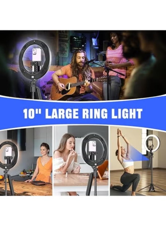 حامل ذكي بالتتبع التلقائي 360 درجة مع رينج لايت 10 بوصة - تحكم بالإيماءات وكاميرا تتبع AI - عصا سيلفي وريموت كنترول لصناع المحتوى والبث المباشر - Image 4