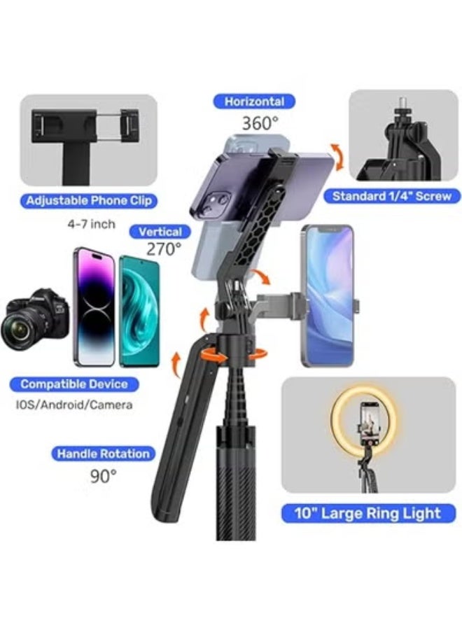 حامل ذكي بالتتبع التلقائي 360 درجة مع رينج لايت 10 بوصة - تحكم بالإيماءات وكاميرا تتبع AI - عصا سيلفي وريموت كنترول لصناع المحتوى والبث المباشر - Image 3