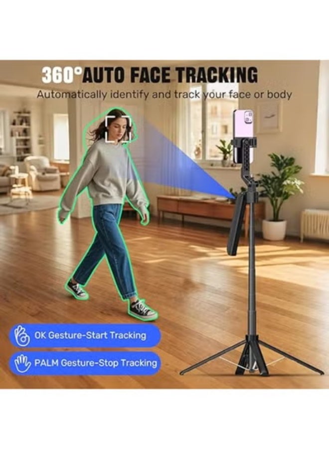 حامل ذكي بالتتبع التلقائي 360 درجة مع رينج لايت 10 بوصة - تحكم بالإيماءات وكاميرا تتبع AI - عصا سيلفي وريموت كنترول لصناع المحتوى والبث المباشر - Image 2